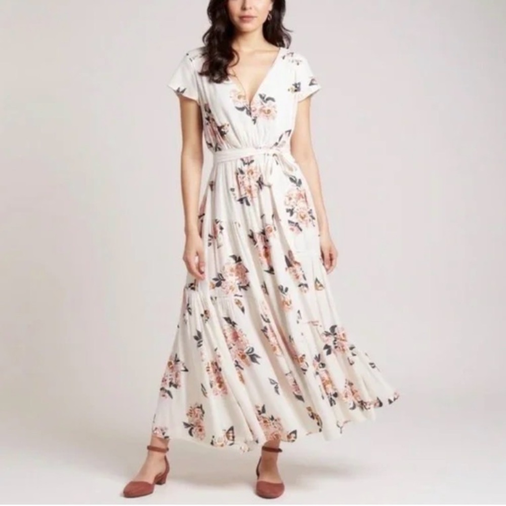 Free People All I Got Floral Print V-Neck Ivory/Off-White Maxi Dress 2/4